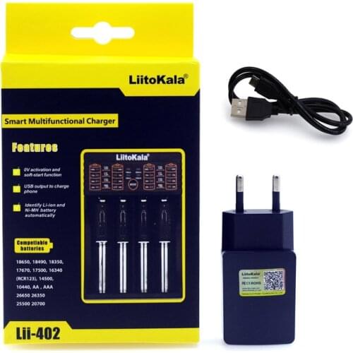 Liitokala Li-402 Battery Charger 18650 Rechargeable 1.2B 3.7V 3.2V 3.85V AA 26650 NiMH Lithium Battery + 5V 2A