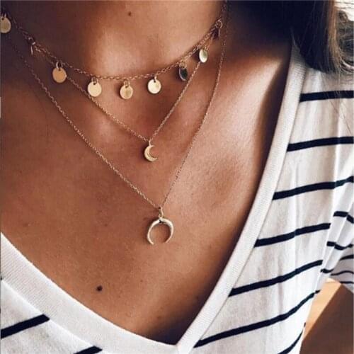 AY Bohemian Vintage Moon Pendant Necklace for Women 2020 Multi-Layer Gold Necklaces Female Statement Jewelry Party Gift