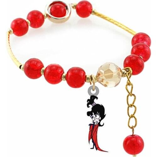 Handmade Red crystal beads Bracelets for women with cartoon Beetlejuice Acrylic Epoxy pendant Bracelets lucky Jewelry BE41