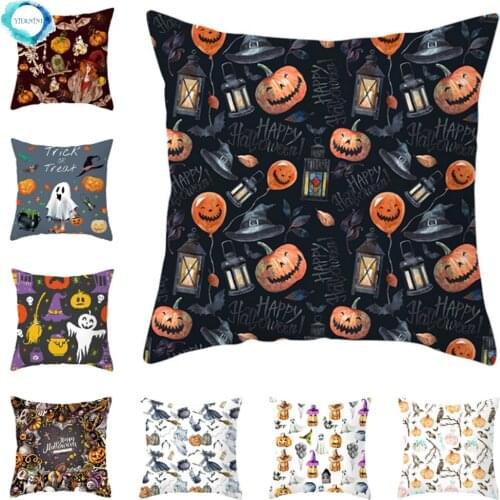 Halloween Style Decorative Cushion Cover Horror Pattern Polyester Pillowcase Pillow Cover for Sofa Home Room Festival Decor