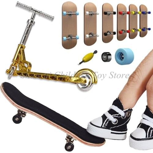 Tech Finger Skateboard Wood Set Two Wheel Mini Scooter Deck Fingerboard Shoes Skateboarding Sneaker Novelty Toys Game Gift Boys