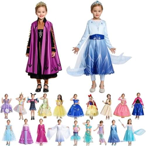 Little Girls Princess Dress Elsa And Anna Cosplay Costume Snow White Rainbow Unicorn Fancy Dress Sleep Beauty Fairy Kids Clothes