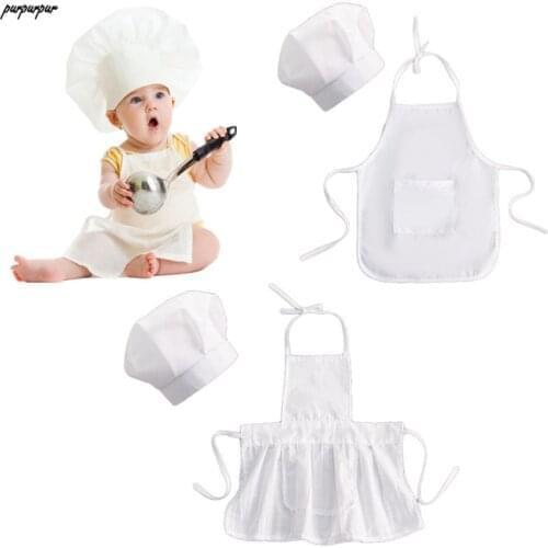 2 Pcs Cute Baby Chef Apron and Hat Infant Kids White Cook Photos Costume Photography Prop Newborn Hat Apron Photoshoot Clothing