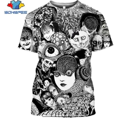 SONSPEE Junji Ito Horror Anime T Shirt Women Mens Casual Harajuku Short Sleeve Japanese Streetwear 3D Print Tees Tops Clothing
