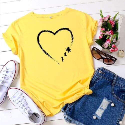 100% Cotton S-5XL Summer Cartoon Loving Cute New Womens T-shirt O-Neck Harajuku Top Casual Female T shirt Oversized Size S-5XL