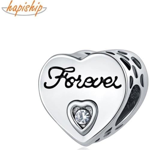 Hapiship New Original Daisy New Fashion Sweet Heart Forever CZ Charm Beads Fit Charm Bracelet Female DIY Jewelry Making CZ034