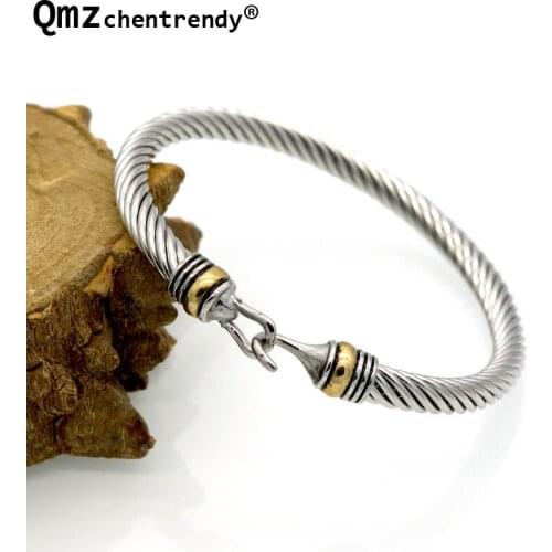 Punk Cool Mens 316L Stainless Steel High quality Fish hooks Shape Cuff Bangle Women Torsion Twisted Wire Bracelet Fine Jewlery