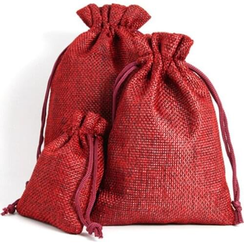 100PCS / LOT Portable Drawstring Gift Bags Pure Color Sacks Linen Packaging Bags Gift Bag Reusable Pouch 3 Size