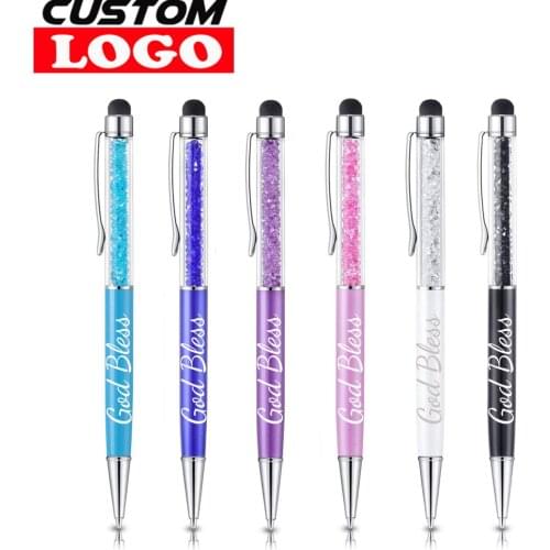 100Pcs/Lot 21 Colors 2 In 1 Metal Roller Ballpoint Pen Crystal Diamond Screen Capacitive Touch Stylus Universal Free Custom Logo