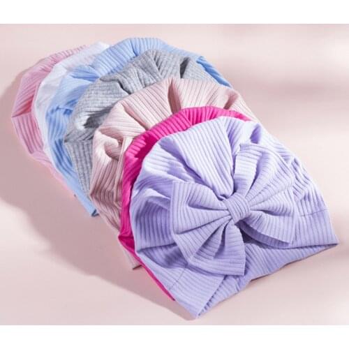 Big Bows Sweet Newborn Baby Hat Turban Solid Color Elastic Baby Girls Beanie Caps Infant Toddler Hat Headwraps
