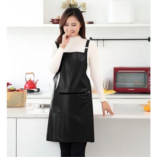 Fashion Leather Apron Waterproof and Oil-proof Soft Leather Overalls Work Clothes Home Kitchen