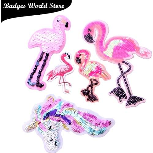 Cartoon Decorative Patch Unicorn Flamingo Sequins icon Embroidered Applique Patches For DIY Iron on Badges Stickers on backpack