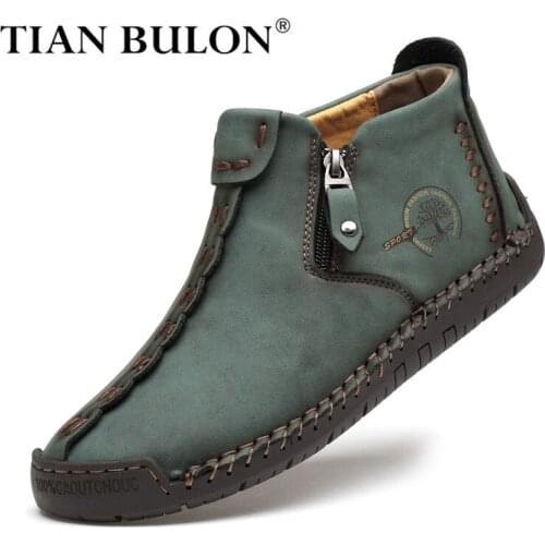 British Style Men Boots Leather Winter Men Ankle Boots with Fur Warm Snow Boots Men Casual Boots Non-Slip Sneakers Botas Hombre