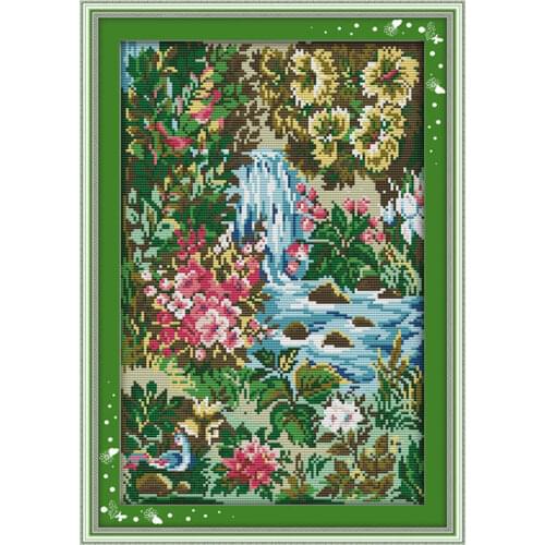 Stream cross stitch kit flower river 18ct 14ct 11ct printed canvas DMC color cotton thread embroidery DIY handmade