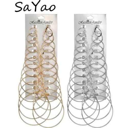 SaYao 12 Pairs Gold Silver Big Hoop Earring Set Big Round Circle Earrings Fashion Hip-hop Earring Jewelry Women Girl Gift