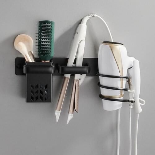 Bathroom Organizer Wall Mounted Storage Rack Hair Dryer Holder with Storage Box Curling Iron Shelf Household Bathroom Bracket