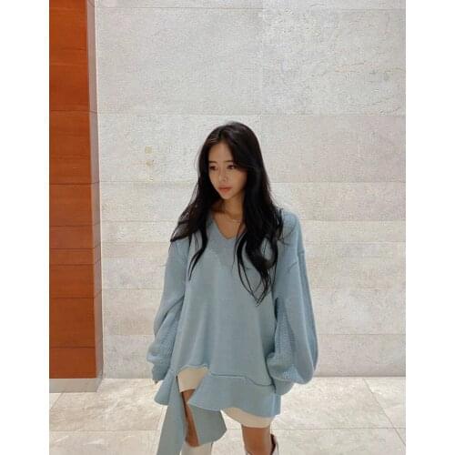 New Sweater Women 2020 Fashion Casual Autumn Winter loose Knitted Blue Female Pullovers Korean Lady Tops