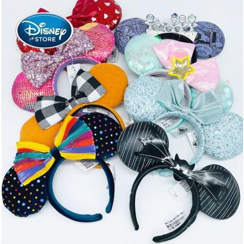 Disney Mickey Headband Minnie Mouse Ear Disneyland Bow Hairband Hair Accessories Cartoon Mermaid Ariel Headbands Hawaii Headwear