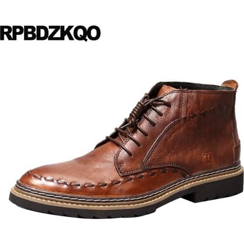 Full Grain Mens Pointed Toe Dress Boots Ankle Oxford Genuine Leather Fashion Formal Men Booties High Top Black Shoes Lace Up