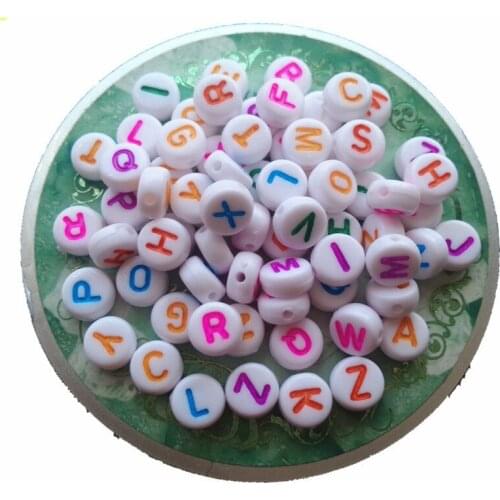 3600pcs 400pcs 4*7MM Flat Coin Round Shape Acrylic Letter Beads White with Colorful A-Z English Character Alphabet Beads