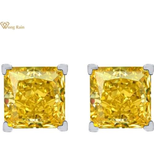 Wong Rain 100% 925 Sterling Silver 6*6 MM Created Moissanite Gemstone Wedding Party Fahion Simple Ear Stud Earrings Fine Jewelry