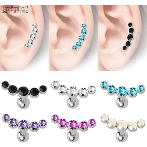 1 PC Ear Cartilage Helix Tragus Stud Earrings Ear Nail Stainless Steel Bar Piercing CZ Crystal Body Jewelry Gifts for Women