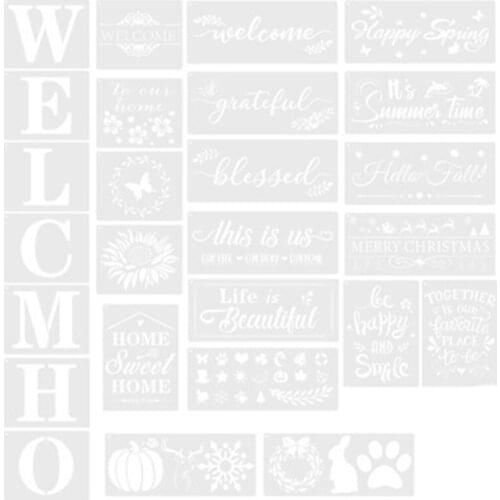 26PCS Welcome Stencils, Welcome Open Closed Signs Templates for Painting Store Shop House Front Door Porch Outside Decor