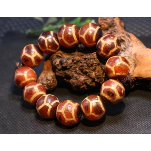 Magic Power Tibetan Old Agate Turtle Shell Longevity dZi Bead Totem Bracelet 18M LKbrother Talisman Treasure