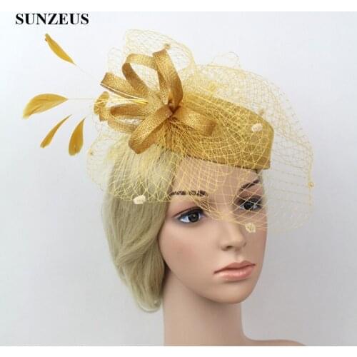 Bridal Hats with Face Veil Feather Elegant Womens Party Hats Hair Accessories Vintage chapeau mariage SH11