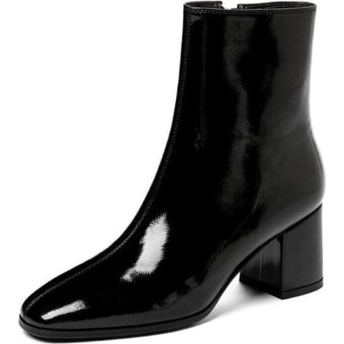 Autumn White Black Thick High Heel Ankle Boots Women 2021 patent Leather Warm Elegant Short Booties Ladies Classic Ankle Pump