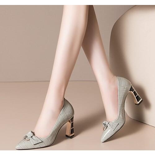 2021 New Fashion Genuine Leather Womens Shoes Butterfly Knots Rhinestone Hogh Heels Shoes Woman Wedding Office Lady Women Pumps