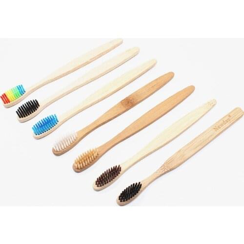 7 Colors Environmentally Wood Bamboo Toothbrush Wholesale Environment Wooden Rainbow Bamboo Toothbrush Oral Care Soft Bristle