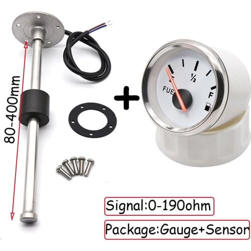 Free Shipping 0-190ohm Fuel Level Gauge 52MM with Fuel Float Sensor Stainless Steel 80 120 140 220 280mm fit Boat Car Fuel Meter