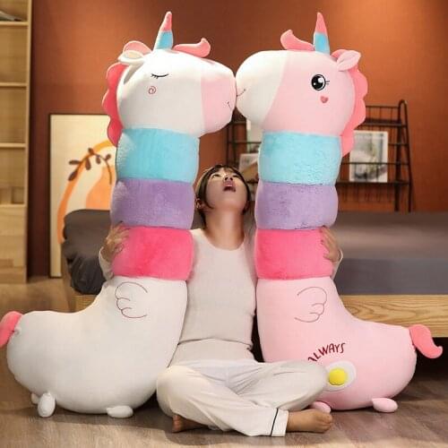 100cm Standing Plush Long Unicorn Plush Pillow Toy Soft Cartoon Animal Colorful Horse Stuffed Doll Sleeping Pillow Cushion Gifts