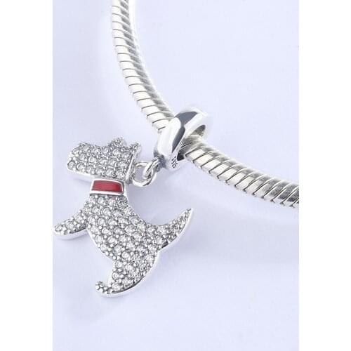 925 Sterling Silver Animal Loyal Puppy Inlaid With CZ White Zircon Pendant Charm Bracelet Jewelry Making For Original Pandora
