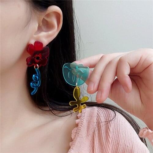 Acrylic Asymmetric Flower Earrings Fresh and Sweet Temperament Earrings Cute Fairy Fashion Gift