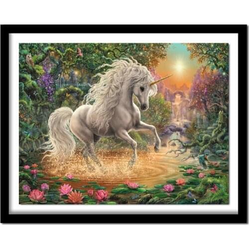 Diamond Painting Cross Stitch Unicorn Play Water Diy 5d Diamond Embroidery Full Square Diamond Pictures F941