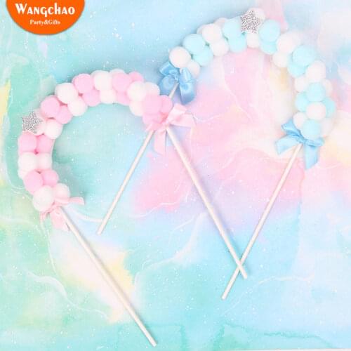 Arch Cotton Ball Star Cake Topper Happy Birthday Kids Favors Birthday Party Supplies Cake Decorating Wedding Decoration