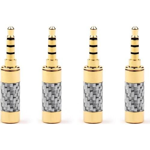 Artudatech 4 PCS 3.5mm 4 Pole Audio Plug Gold-plated Carbon Fiber Step Type Gold Jack Parts Connector