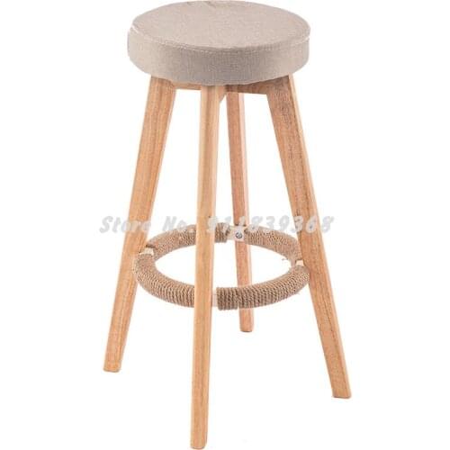 Nordic Bar Chair, High Footstool, Domestic Solid Wood Bar Stool, Modern Simple Rotation, Creative European Front Desk Chair