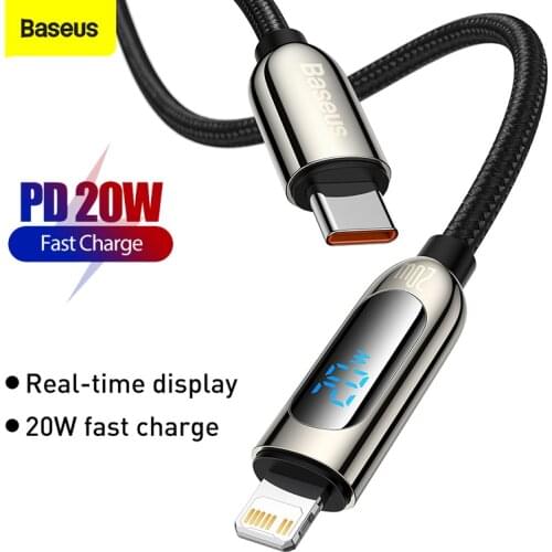 Baseus PD 20W USB C Charge Cable for iPhone 12 11 Pro Max Fast Charging Cable Type C Cable for iPhone X 8 LED Display Data Cable
