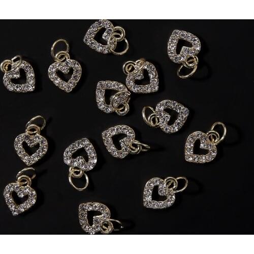 Heart Dangle Alloy Glitter Decors 10pcs-3D Gold 8X12mm Nails Charms Rhinestones Nail Jewelry Pendants Diamond Accessories &T402