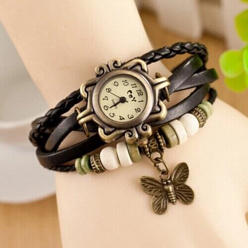 Womens Casual Vintage Multilayer Butterfly Faux Leather Bracelet Wrist Watch Ladies Female Clock Montre Femme Relogios 2021 Hot