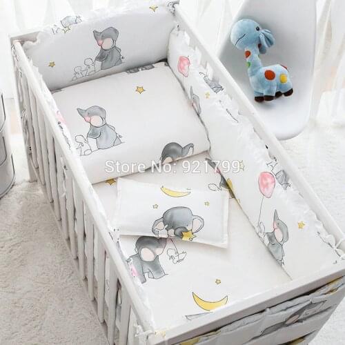Gray Elephant Cotton Cartoon Soft Baby Bedding Set Baby Crib bumper Include Pillow/ Bumpers/ Sheet/Quilt Cover NewBaby Bumpers