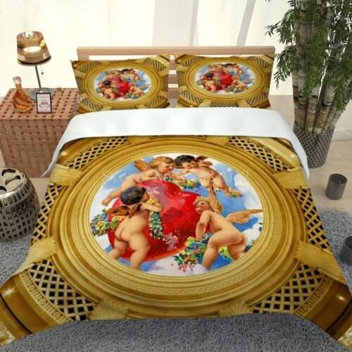 Baroque Art Gorgeous Golden Bedding Set Luxury Home Decor Bed Linen Set 2/3 Piece with Pillowcase Single Double Full Queen Size