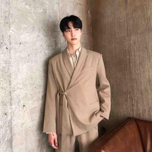 Korean autumn mens net red ins casual lace up suit coat suit suit mens fashion personality versatile Japanese solid color