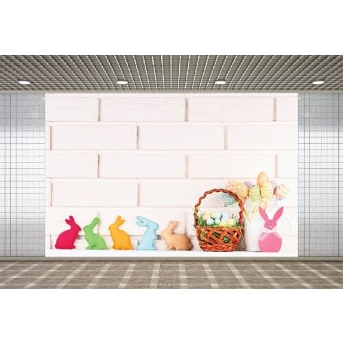 Lyavshi Easter Backdrop Bunny Basket Bamboo and Colored Eggs Family Party Decor for Photo Studio Props Photography Backgrounds