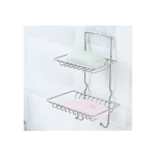 Multi function Double deck stainless steel storage rack bathroom seamless adhesive hook nail free draining racks 23*13*11cm