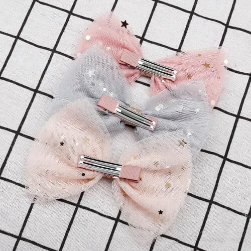 Fashion Korean Lace Hair Clips for Girls Bling Sequin Star Hairbows Handmade Hair Bows Kids Headwear Hairclip Hair Accessories