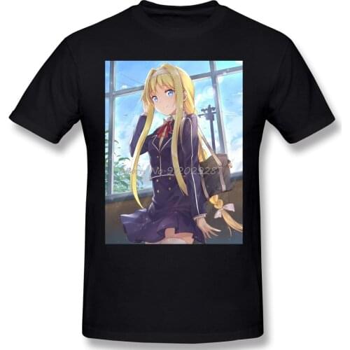 Men Sword Art Online Alicization Sao Black T-Shirt School Girl Alice Schuberg Pure Cotton Tees Harajuku Daily Life